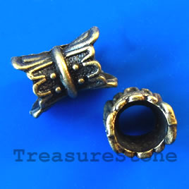 Bead, antiqued brass finished, 10x14mm tube spacer. Pkg of 12.