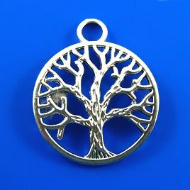 Pendant, silver-finished, 30mm Tree of Life. Pkg of 2.