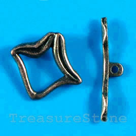 Clasp, toggle, antiqued copper-finished,17x18mm. Pkg of 6.