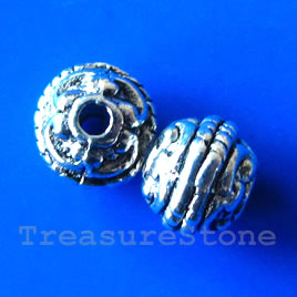 Bead, antiqued silver-finished, 7x8mm. Pkg of 15.