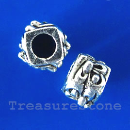 Bead, silver-finished, 10x8 tube, large hole, 5mm. 10pcs - Click Image to Close