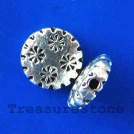 Bead, silver-finished, 10x3mm flat round. Pkg of 10