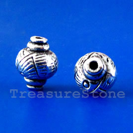 Bead, antiqued silver-finished, 9x11mm. Pkg of 10.