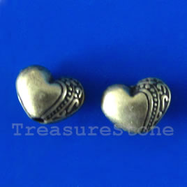 Bead, antiqued brass finished heart spacer, 10x7mm. Pkg of 12.