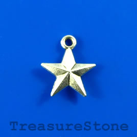 Charm/pendant, silver-plated, 14mm star. Pkg of 12.