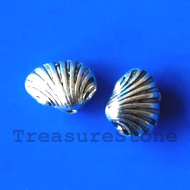 Bead, antiqued silver-finished, 8x10mm shell. Pkg of 15.
