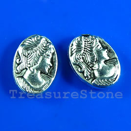 Bead, antiqued silver-finished, 10x14x4mm. Pkg of 10.