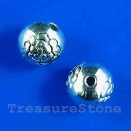 Bead, silver-finished, 8mm round spacer. Pkg of 15.