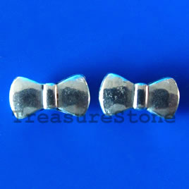 Bead,antiqued silver-finished, 5x10mm bow tie. Pkg of 20.