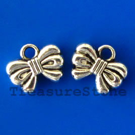 Charm/pendant, silver-plated, 8x11mm bow tie. Pkg of 14.