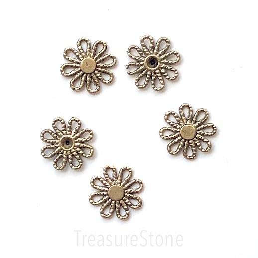 Bead, link, connector, gold-finished, 14x1mm daisy flower. 12pcs
