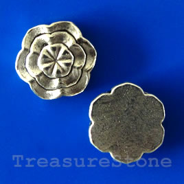 Bead, silver-finished, 11x3mm flat round, flower. Pkg of 10