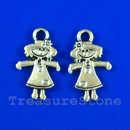 Pendant/charm, silver-finished,10x14mm girl. Pkg of 15.