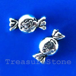 Bead, antiqued silver-finished, 6x11mm love candy. Pkg of 15.
