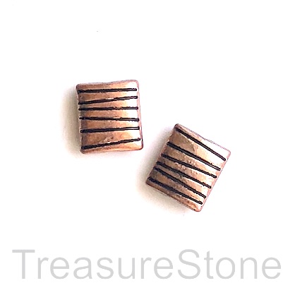 Bead, copper-finished, 9x10mm puffed rectangle. Pkg of 10.