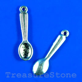 Pendant/charm, silver-finished, 6x22mm spoon. Pkg of 15.