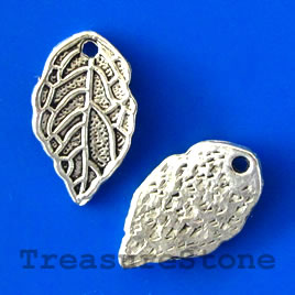 Charm/pendant, silver-plated, 10x16mm leaf. Pkg of 15.
