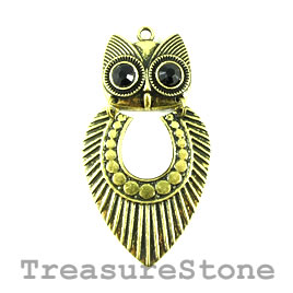 Pendant, silver-finished, 29x55mm owl. Pkg of 2.