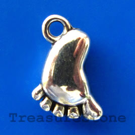 Charm/pendant, silver-plated, 10x14mm foot. Pkg of 12