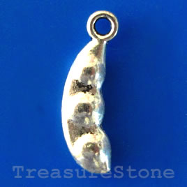 Charm/pendant, silver-plated, 6x16mm bean. Pkg of 15.