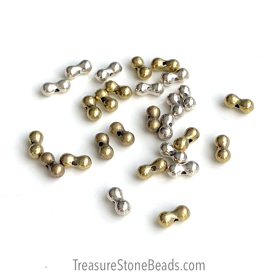Bead, antiqued brass finished bean, peanut spacer, 9x4mm. 18pcs