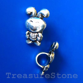 Bead, antiqued silver-finished, 10x15mm rabbit button. Pkg of 12