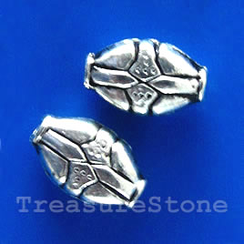 Bead, silver-finished, 10x7x3mm flat oval. Pkg of 18.