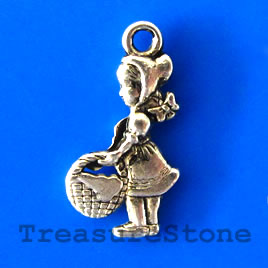 Charm/pendant, silver-plated, girl with basket, 10x19mm. 10pcs