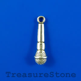 Charm/pendant, silver-finished, 7x24mm microphone. Pkg of 8.