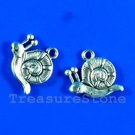 Pendant/charm, silver-finished,13x17mm snail. Pkg of 6.
