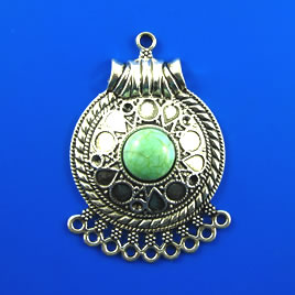 Pendant/connector, silver-finished, turquoise, 40x48mm. Each.