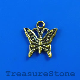 Charm, blue-finished, 14x16mm butterfly. Pkg of 8