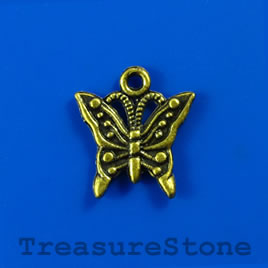 Charm, brass-finished, 14x16mm butterfly. Pkg of 10