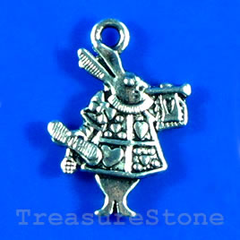 Pendant/charm, silver-finished,14x18mm bunny. Pkg of 10