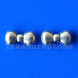 Bead,antiqued silver-finished,6x12mm bow tie. Pkg of 18.