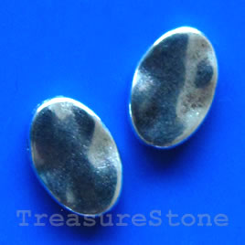 Bead, silver-finished, 8x12mm hammered oval. Pkg of 15.