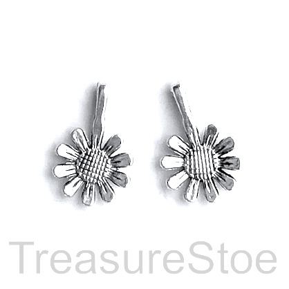 Bead, pendant, silver-colored, 13mm daisy flower. Pkg of 10.