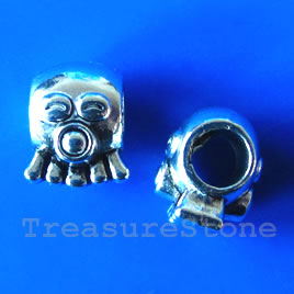 Bead, antiqued silver-finished, large hole, 9x10mm. Pkg of 10.