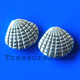 Bead, antiqued silver-finished, 12x13 shell. Pkg of 10.