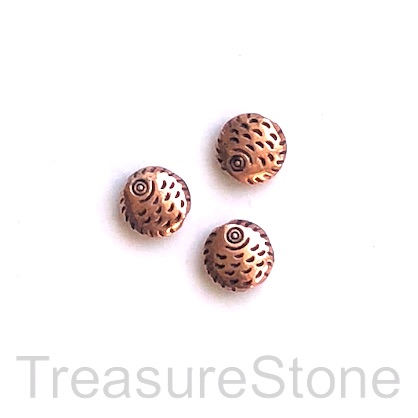 Bead, antiqued copper-finished, 7mm fish, pkg of 15.