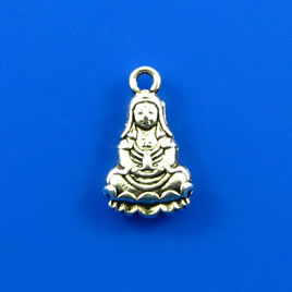 Charm,silver-finished, 9x14mm buddha. Pkg of 8.