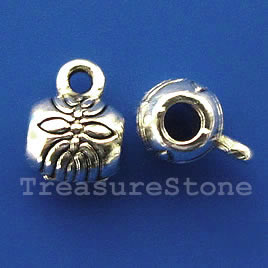 Bead, silver-finished, large hole, 7x12mm pineapple. Pkg of 12.