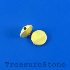 Bead, gold-finished, 10mm flat round, matte. Pkg of 8.
