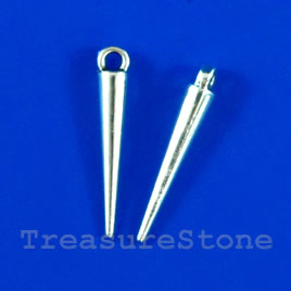 Pendant/charm, silver-finished, 5x30mm spike. Pkg of 8.