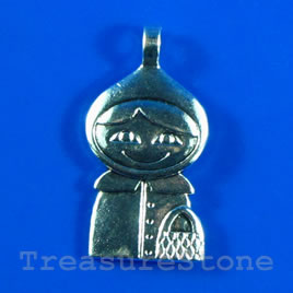 Pendant/charm, silver-finished,15x24mm girl with purse. 3pcs