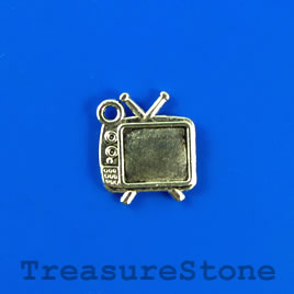 Charm/pendant, silver-plated, 13x16mm television. Pkg of 10
