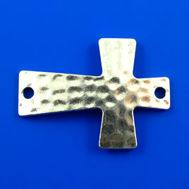 Link/pendant, silver-finished, 28x38mm cross. Pkg of 2.
