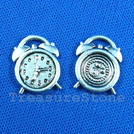 Pendant/charm, silver-finished, 14x18mm alarm clock. Pkg of 10