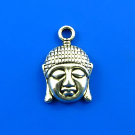 Charm,silver-finished, 8x14mm buddha head. Pkg of 8. - Click Image to Close