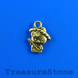 Charm, antiqued gold-finished, 10x12mm girl with guitar. 12pcs